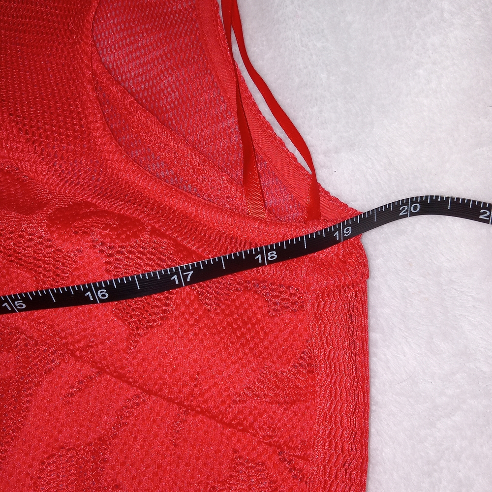 Red Bodycon Mini Dress Mesh Textured Mob Wife Date Night Party Dress M - Picture 8 of 14